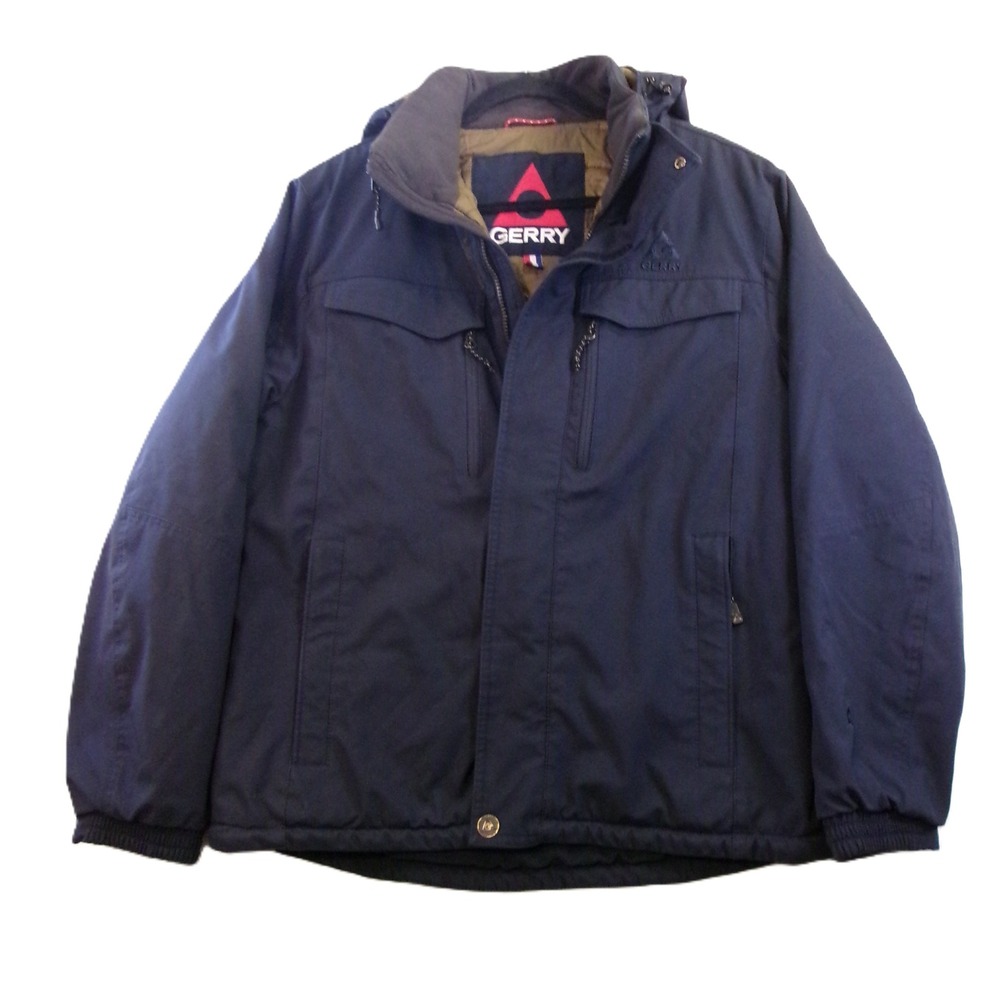 Gerry Hooded Softshell Jacket Mens Large Navy Blue Quilted Lined Coat